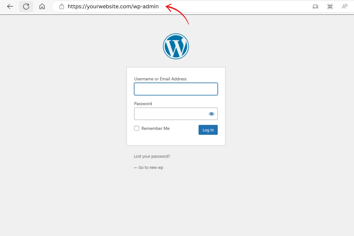 Screenshot of login wp-admin wordpress page