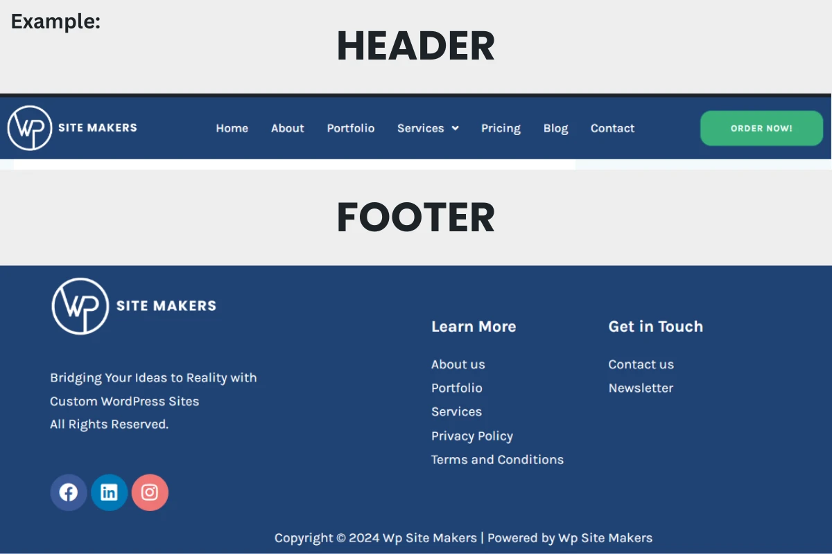Screenshot of a header and a footer 
